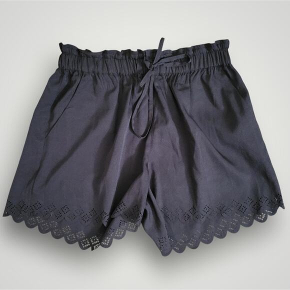 RD Style Black Scalloped Laser Cut Drawstring Shorts Size Small  S Lightweight - Picture 2 of 6